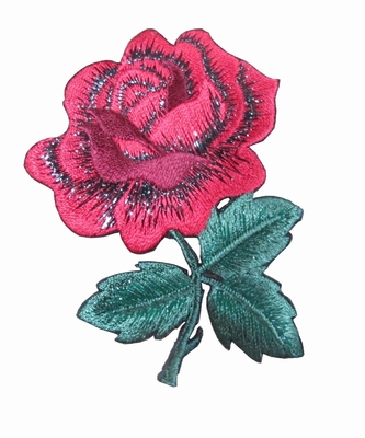 4&quot; toppa rossa di Rose Flower Embroidered Iron On con la parte posteriore adesiva
