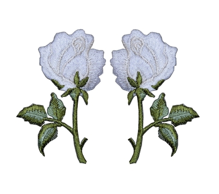 2Pcs/confine bianco Rose Iron On Embroidery Flowers Merrowed di paia per i vestiti