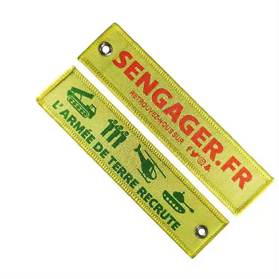 Catena da chiave in tessuto di moda patch bianco a doppio lato bordato Jet Tag portachiavi ricamati personalizzati
