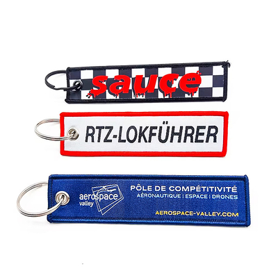 Catena da chiave in tessuto di moda patch bianco a doppio lato bordato Jet Tag portachiavi ricamati personalizzati