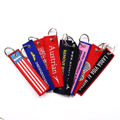 Logo leggero Custom Jet Tags Tessuto Stampato Chiavi ricamate Anello Ricamo Portachiavi