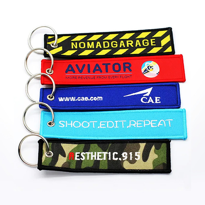 Logo leggero Custom Jet Tags Tessuto Stampato Chiavi ricamate Anello Ricamo Portachiavi