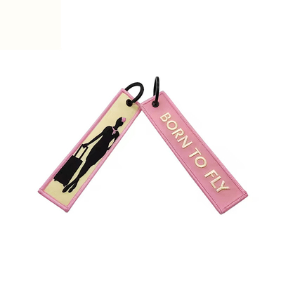 Logo personalizzabile chiavetta ricamata tag chiavetta a strisce di nylon togliere prima del volo
