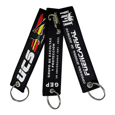 Portachiavi in poliestere personalizzati ricami Jet Tag Tessuto Portachiavi tessuti con il tuo logo