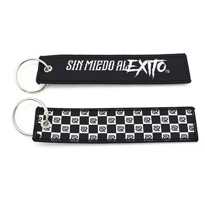 Logo personalizzato Promozione Regalo Portachiavi a doppio lato Tessuto Tissuto Ricamo Portachiavi da volo Anello