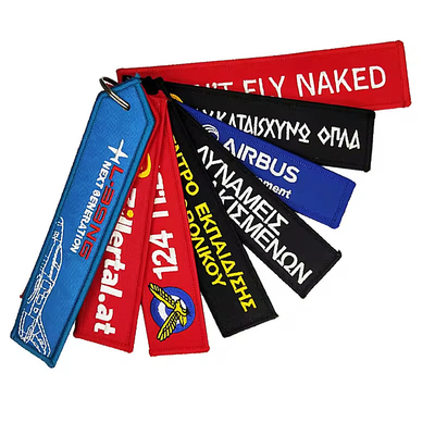 Logo personalizzato Promozione Regalo Portachiavi a doppio lato Tessuto Tissuto Ricamo Portachiavi da volo Anello
